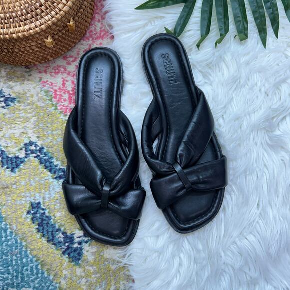 SCHUTZ Shoes - Schutz Black Fairy Slide Sandal 9 Leather Slip On Neutral Minimalist